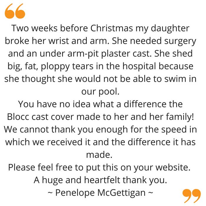 Penelope's feedback on her waterproof arm cast protector