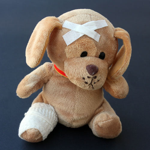 teddy bear with a broken leg
