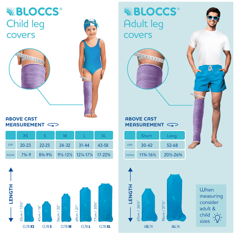 Bloccs Waterproof Leg Cast Covers Sizing Guide