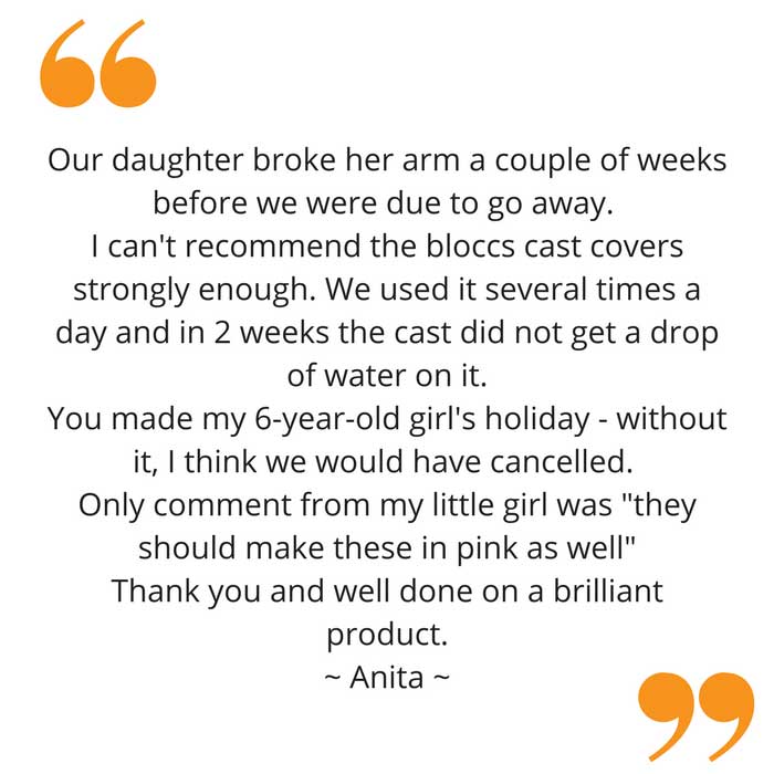 Anita's feedback on her waterproof arm cast protector