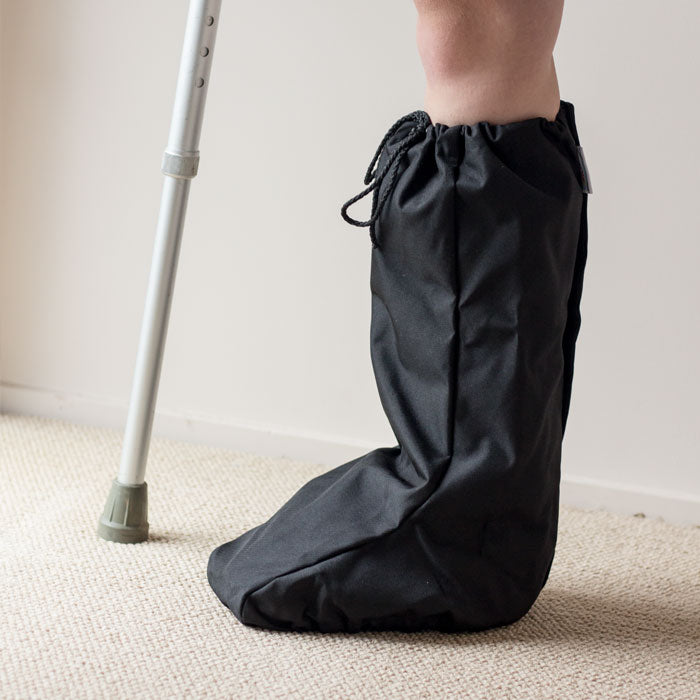 Waterproof walking boot cover side view on model