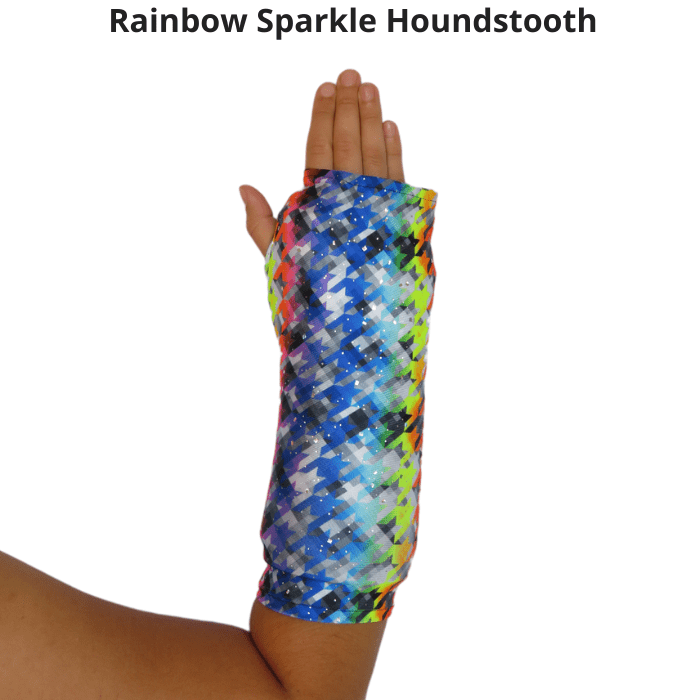 Rainbow Sparkle Houndstooth short arm cast cover